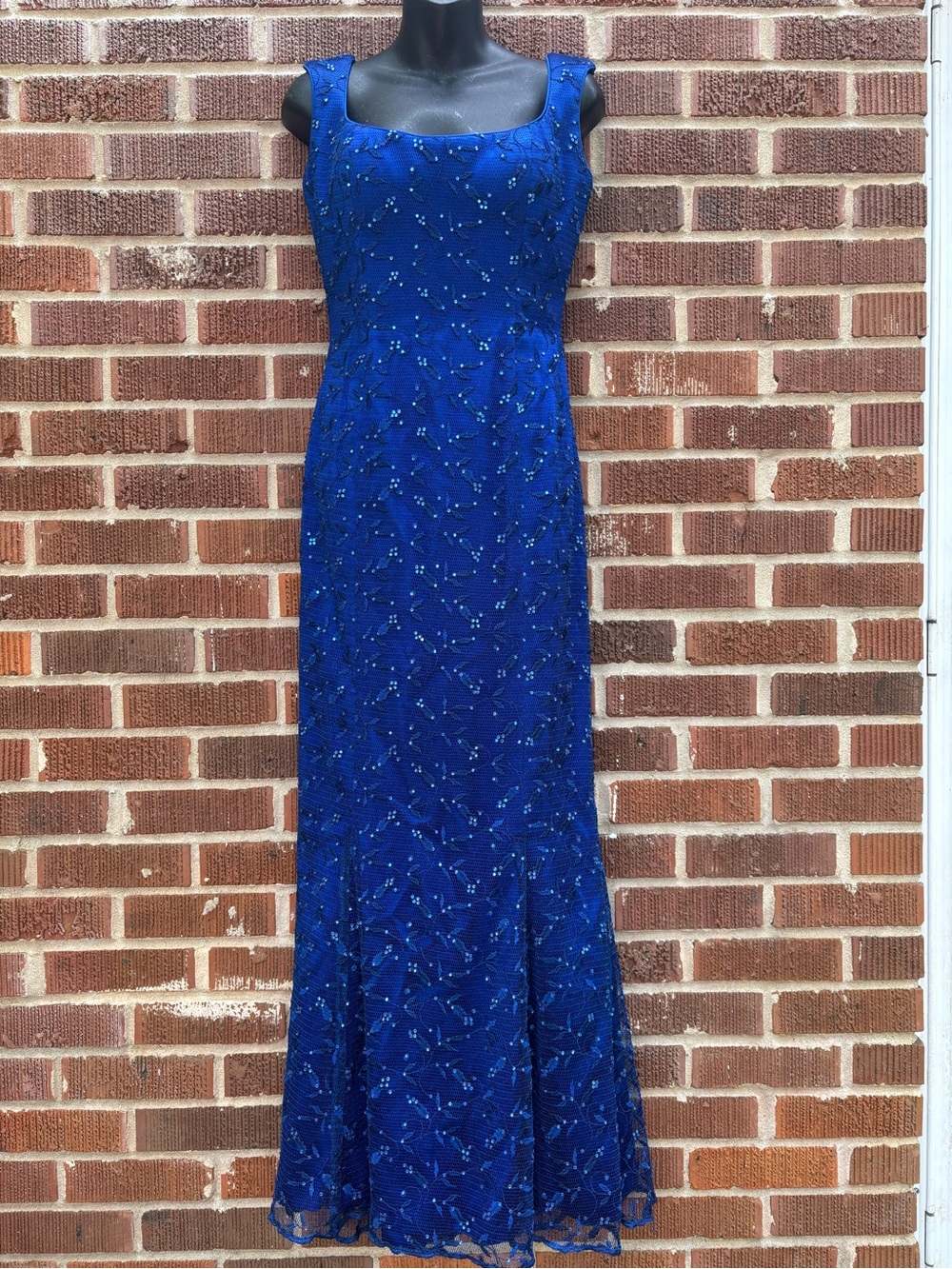 Baracci Haute Couture Elegant Blue Maxi Evening Gown Austrian Crystals Sz S